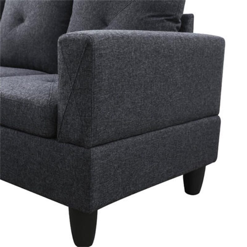 Hommoo Flannel 4-Seat L-Shape Sectional Couch Sofa, Living Room Furniture Sets, Black Grey(No Ottoman) - Image 5
