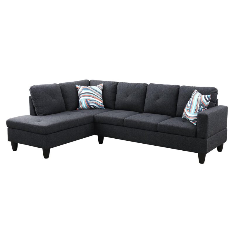 Hommoo Flannel 4-Seat L-Shape Sectional Couch Sofa, Living Room Furniture Sets, Black Grey(No Ottoman) - Image 2