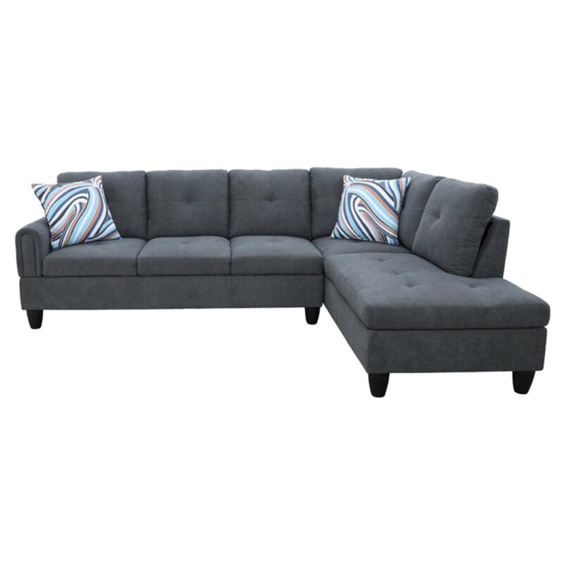 Hommoo Flannel Living Room Furniture Sets, 4-Seat Couches and Sofa Set, L Shaped Couch Set Sectional Sofa Set for Home, Apartment, Dorm, Dark Gray(No Ottoman) - Image 2