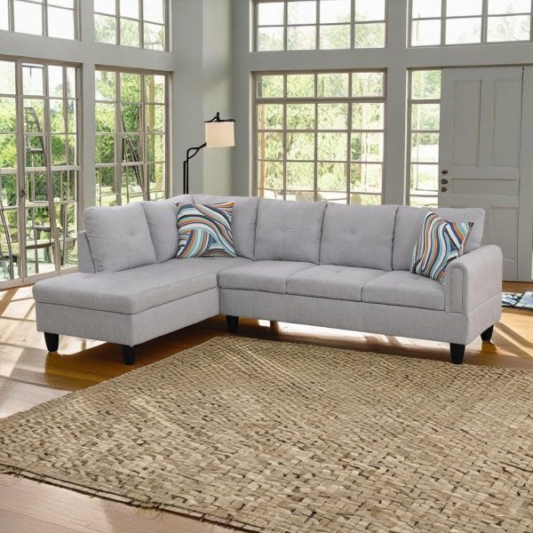 Hommoo Flannel Sectional Couch Sofa Set, Modern L Shaped Couch Living Room Furniture Sets, Grey(No Ottoman)