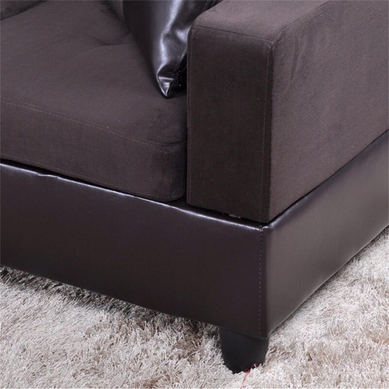 Hommoo Flannel and PVC Living Room Furniture Sets Sectional Sofa Couch Sets, Modern L Shaped Sectional Sofa Set, Dark Brown(No Ottoman) - Image 6