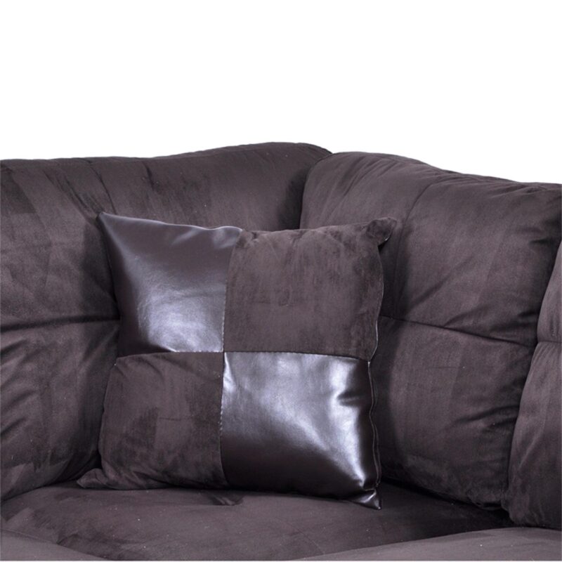 Hommoo Flannel and PVC Living Room Furniture Sets Sectional Sofa Couch Sets, Modern L Shaped Sectional Sofa Set, Dark Brown(No Ottoman) - Image 4