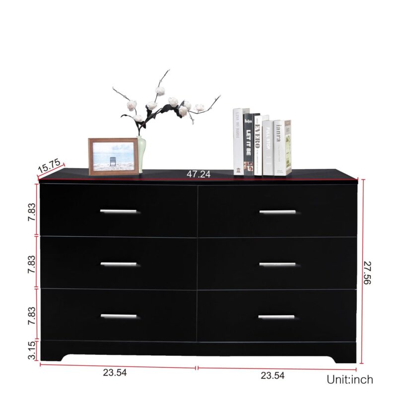 Hommoo Furniture,6 Drawer Double Dresser for Bedroom, Wide Storage Cabinet for Living Room Home Entryway, Black - Image 3