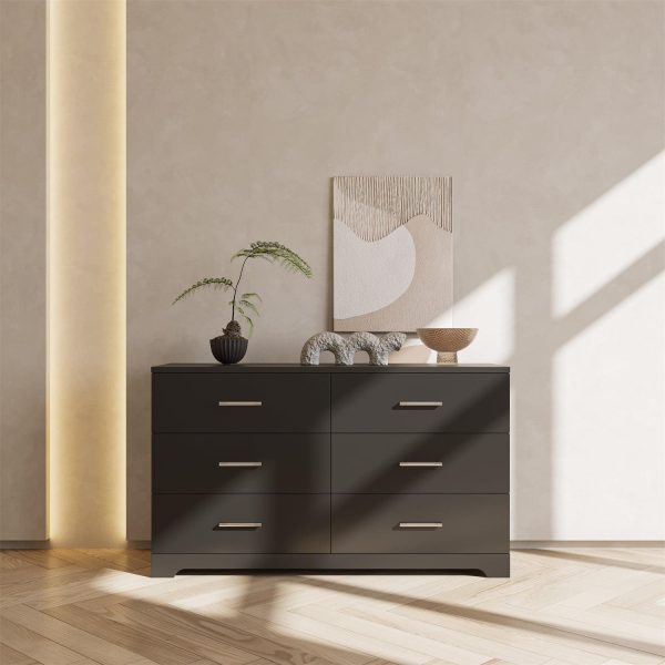 Hommoo Furniture,6 Drawer Double Dresser for Bedroom, Wide Storage Cabinet for Living Room Home Entryway, Black