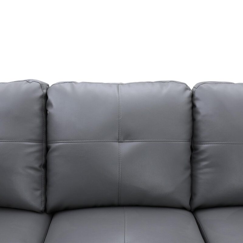 Hommoo L Shaped 4-Seat Couch, Faux Leather Sectional Couches and Sofas, Modern Living Room Furniture Sets Sectional Sofa Set, Dark Grey(No Ottoman) - Image 8