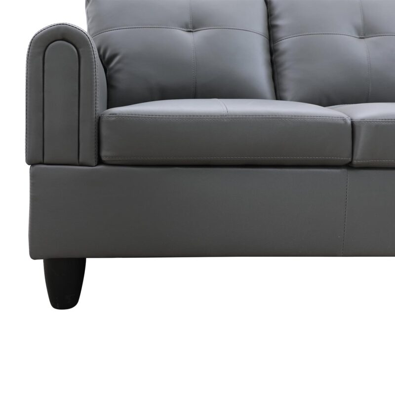 Hommoo L Shaped 4-Seat Couch, Faux Leather Sectional Couches and Sofas, Modern Living Room Furniture Sets Sectional Sofa Set, Dark Grey(No Ottoman) - Image 7