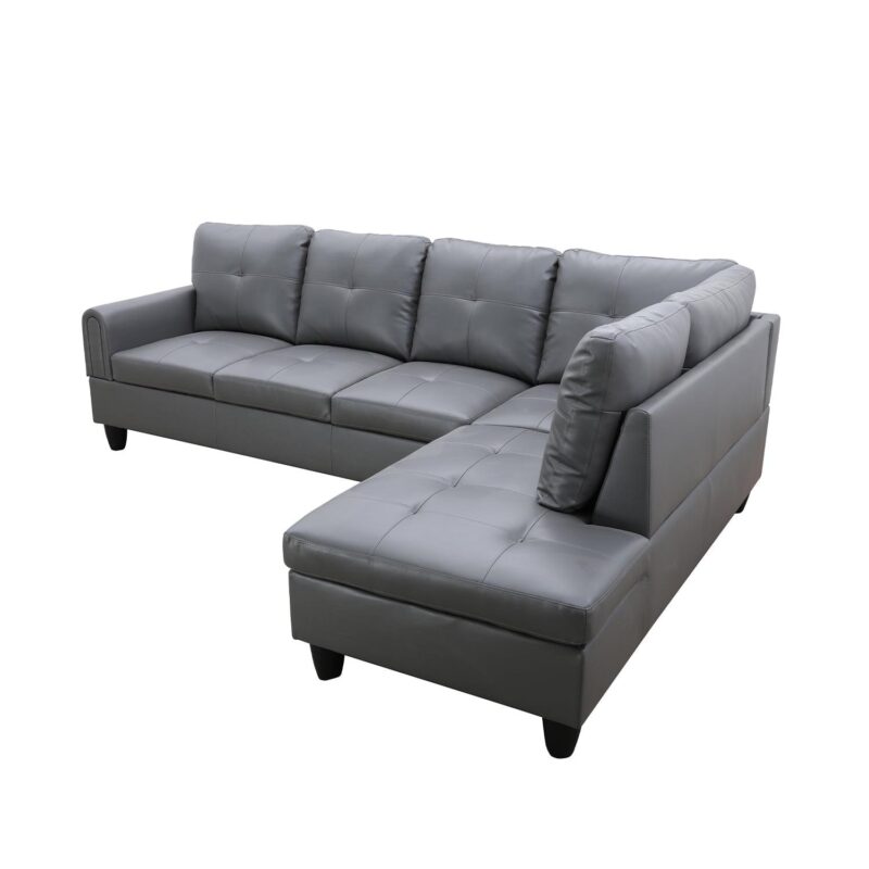 Hommoo L Shaped 4-Seat Couch, Faux Leather Sectional Couches and Sofas, Modern Living Room Furniture Sets Sectional Sofa Set, Dark Grey(No Ottoman) - Image 4