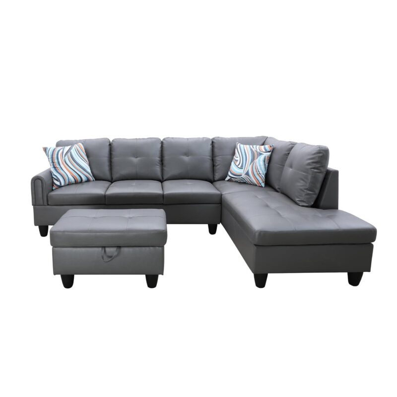 Hommoo L Shaped 4-Seat Couch, Faux Leather Sectional Couches and Sofas, Modern Living Room Furniture Sets Sectional Sofa Set, Dark Grey(No Ottoman) - Image 3