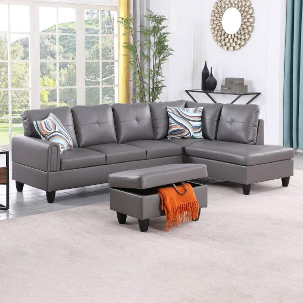 Hommoo L Shaped 4-Seat Couch, Faux Leather Sectional Couches and Sofas, Modern Living Room Furniture Sets Sectional Sofa Set, Dark Grey(No Ottoman)