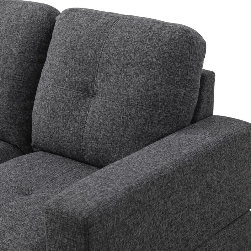 Hommoo Linen Living Room Furniture Set, Modern Couches and Sofa, Sectional Couch Sofa for Living Room, 17.5'' Back Height, Black Grey(No Ottomans) - Image 6