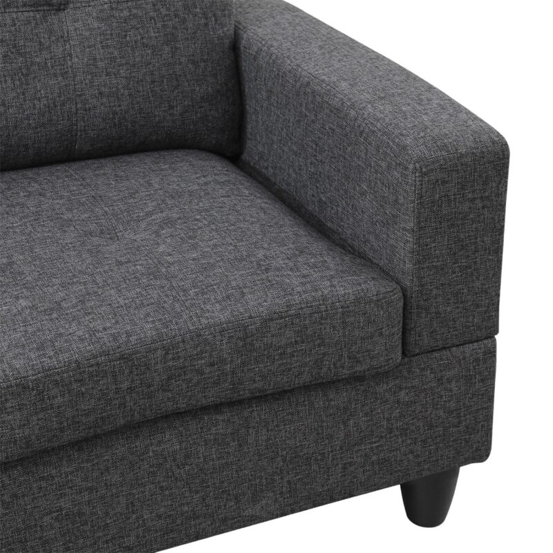 Hommoo Linen Living Room Furniture Set, Modern Couches and Sofa, Sectional Couch Sofa for Living Room, 17.5'' Back Height, Black Grey(No Ottomans) - Image 7