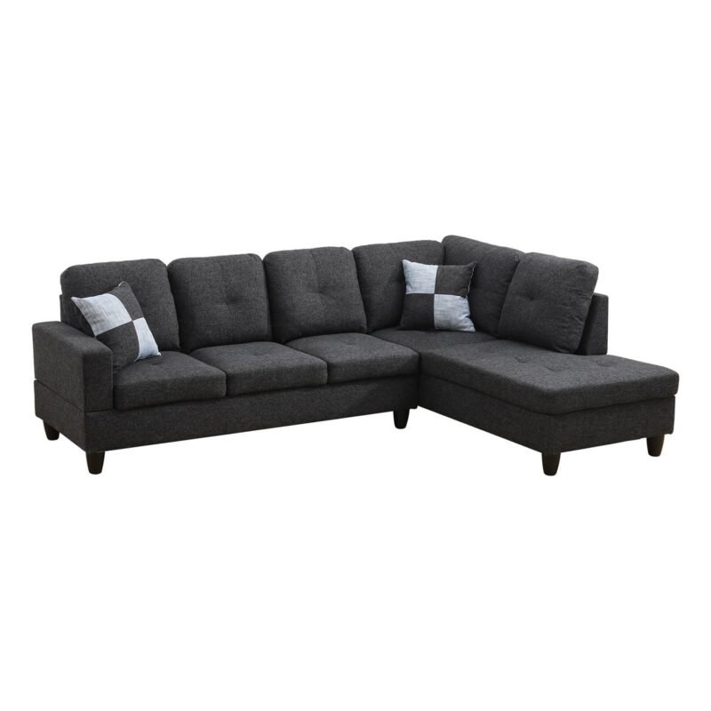 Hommoo Linen Living Room Furniture Set, Modern Couches and Sofa, Sectional Couch Sofa for Living Room, 17.5'' Back Height, Black Grey(No Ottomans) - Image 2