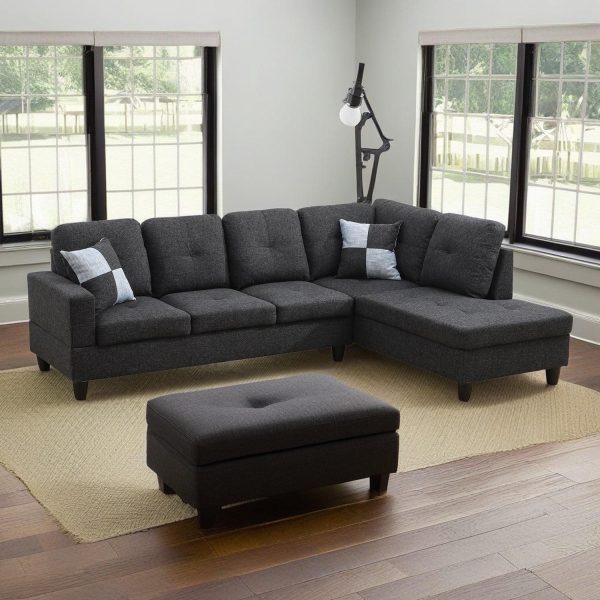 Hommoo Linen Living Room Furniture Set, Modern Couches and Sofa, Sectional Couch Sofa for Living Room, 17.5'' Back Height, Black Grey(No Ottomans)