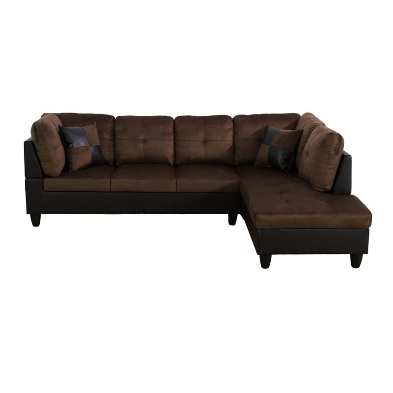 Hommoo Lint &PVC Sectional Sofa Couch Living Room Furniture Sets, Modern L Shaped Sectional Sofa Set, Brown(No Ottoman) - Image 2