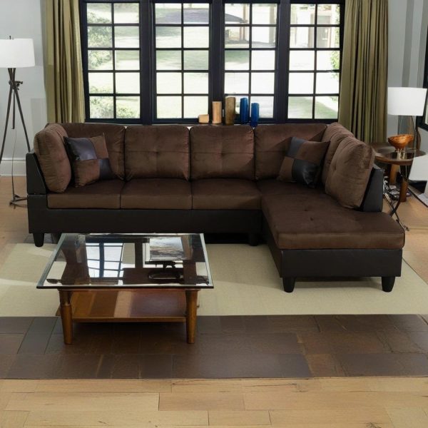 Hommoo Lint &PVC Sectional Sofa Couch Living Room Furniture Sets, Modern L Shaped Sectional Sofa Set, Brown(No Ottoman)