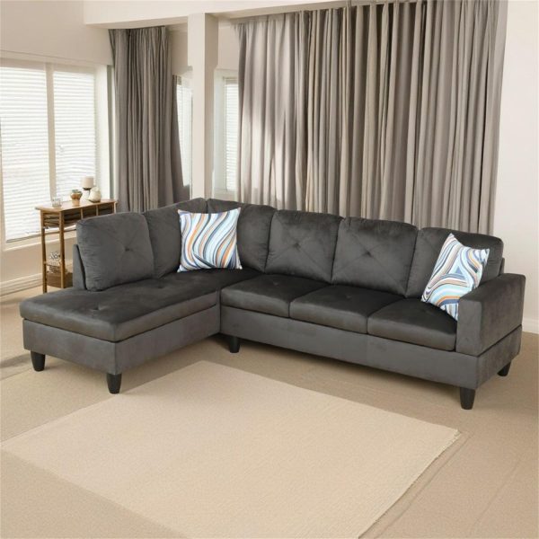 Hommoo Modern Microfiber L Shaped Couches and Sofas Model, 4 Seat Sectional Sofa Living Room Furniture Sets for Home, Espresso(No Ottomans)