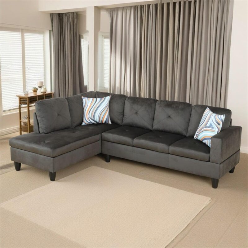 Hommoo Modern Microfiber L Shaped Couches and Sofas Model, 4 Seat Sectional Sofa Living Room Furniture Sets for Home, Espresso(No Ottomans)