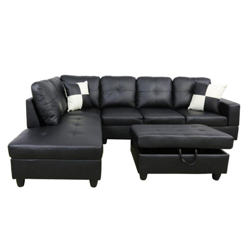 Hommoo Semi PU Leather Sectional Sofa, L Shaped Couch, Sectional Sofa Set for Small Space Living Room, Black(Without Ottoman) - Image 4