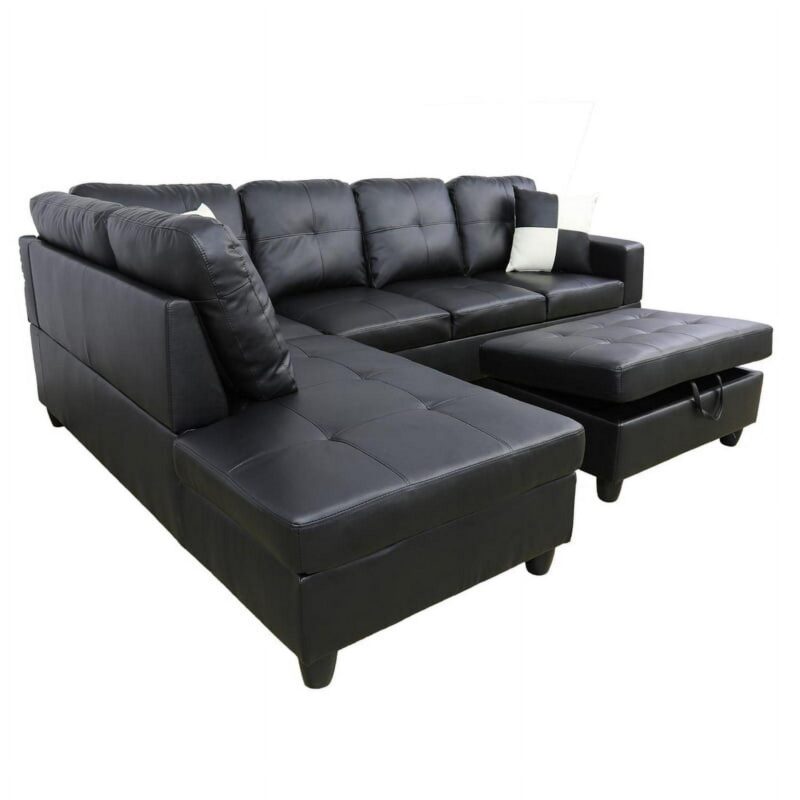 Hommoo Semi PU Leather Sectional Sofa, L Shaped Couch, Sectional Sofa Set for Small Space Living Room, Black(Without Ottoman) - Image 5