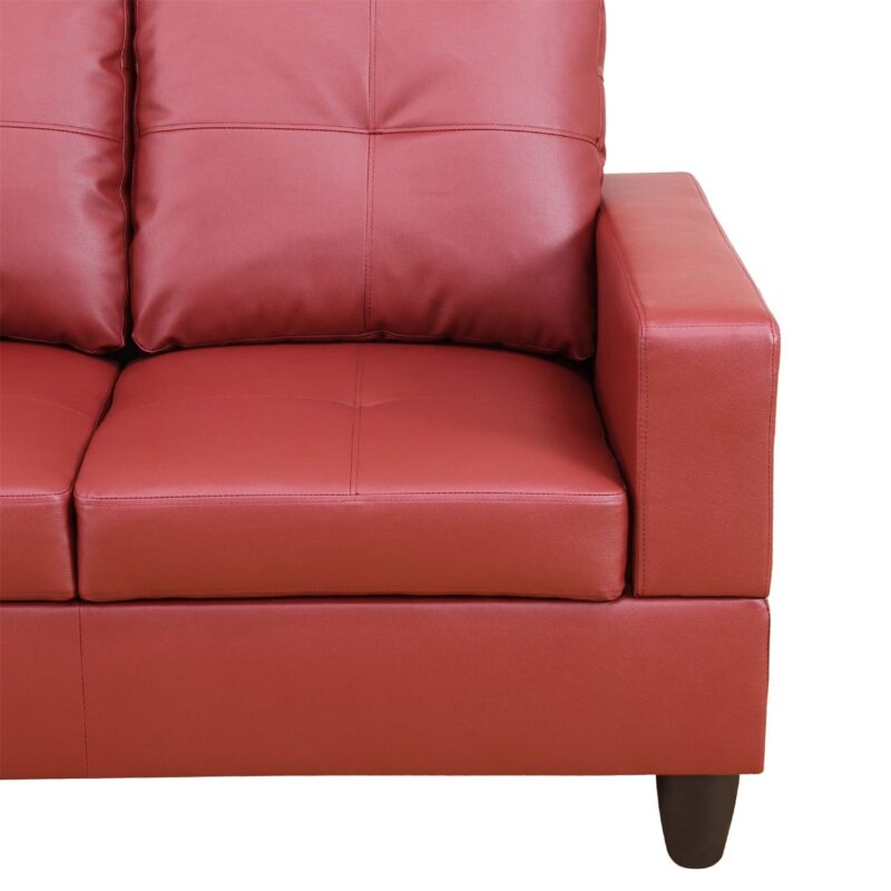 Hommoo Semi PU Leather Sectional Sofa Couch Living Room Furniture Sets, Modern L Shaped Sectional Sofa Set, Red(No Ottoman) - Image 5