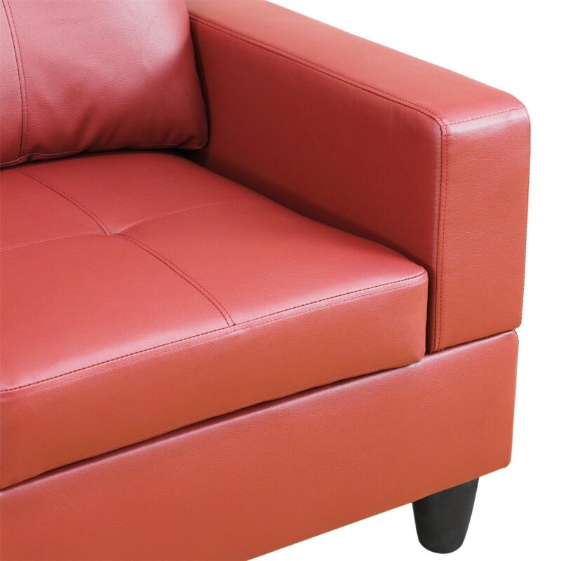 Hommoo Semi PU Leather Sectional Sofa Couch Living Room Furniture Sets, Modern L Shaped Sectional Sofa Set, Red(No Ottoman) - Image 6