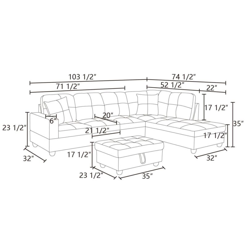 Hommoo Semi PU Leather Sectional Sofa Couch Living Room Furniture Sets, Modern L Shaped Sectional Sofa Set, Red(No Ottoman) - Image 3
