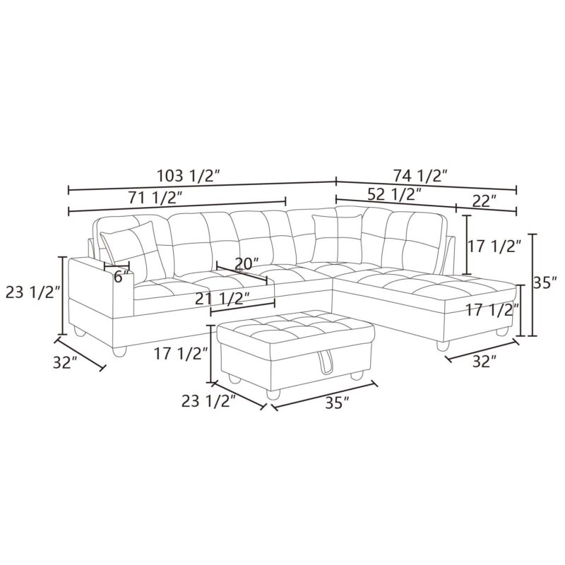 Hommoo Sofa Set, Faux Leather 2-Piece Couch Living Room Sofa Set,L-Shaped Sectional Sofa,Sectional Couches for Living Room, Black - Image 2
