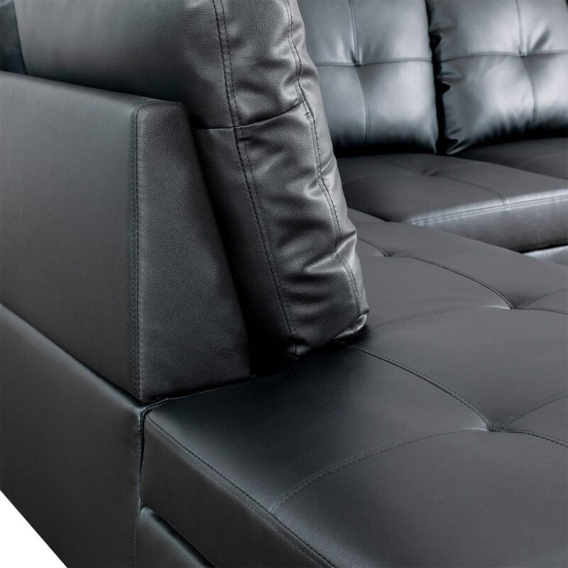 Hommoo Sofa Set, Faux Leather 2-Piece Couch Living Room Sofa Set,L-Shaped Sectional Sofa,Sectional Couches for Living Room, Black - Image 3