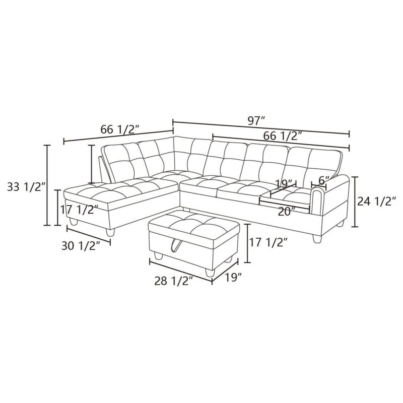 Hommoo Sofa Set,Flannel Living Room Sofa Set,L-Shaped Sectional Sofa,2-Piece Couch Living Room,Dark Brown - Image 7