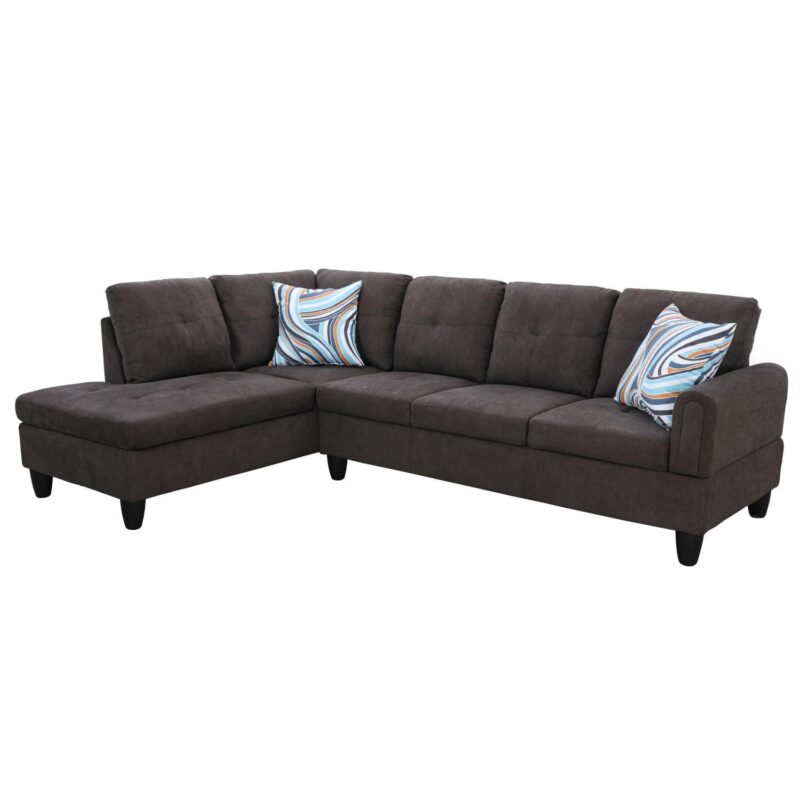 Hommoo Sofa Set,Flannel Living Room Sofa Set,L-Shaped Sectional Sofa,2-Piece Couch Living Room,Dark Brown - Image 2