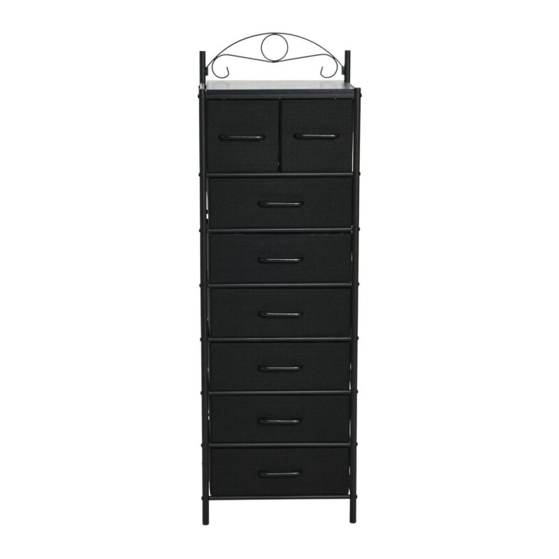 Household Essentials Victoria Dresser Tower Storage Organizer with 8 Black Drawers Black Metal Frame and Black Oak Wood Grain Top - Image 4