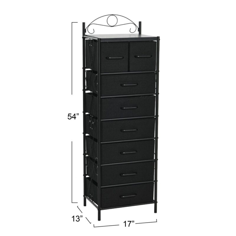 Household Essentials Victoria Dresser Tower Storage Organizer with 8 Black Drawers Black Metal Frame and Black Oak Wood Grain Top - Image 2