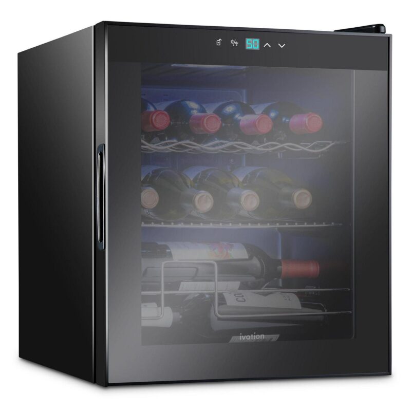 IVATION 12 Bottle Compressor Wine Cooler Refrigerator Large Freestanding Wine Cellar Fridge Glass Door, Black