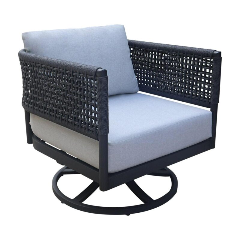 International Concepts Woven Albaca Outdoor Swivel Rocking Chair, Charcoal - Image 3
