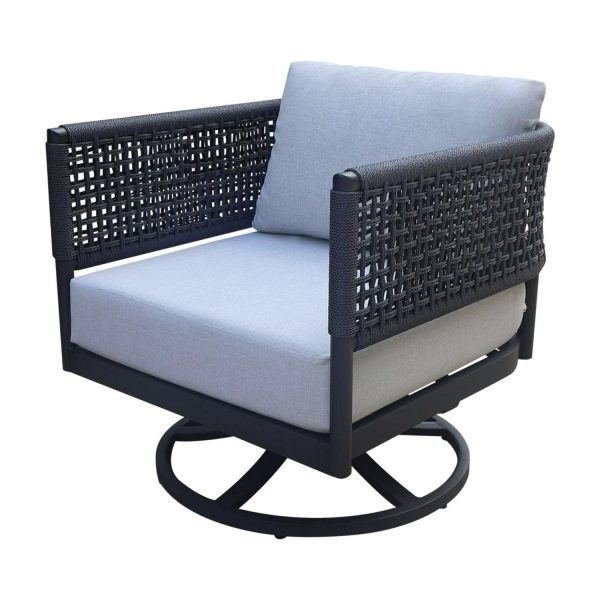 International Concepts Woven Albaca Outdoor Swivel Rocking Chair, Charcoal