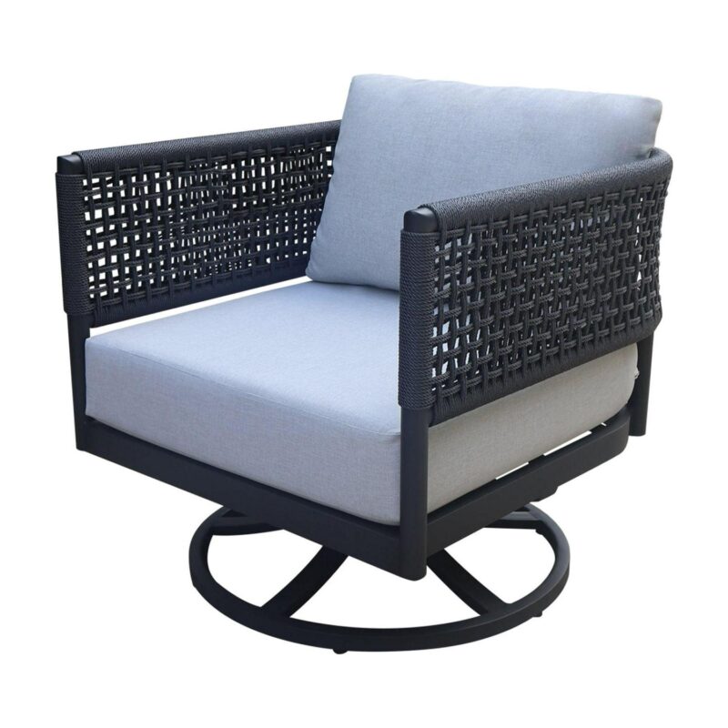 International Concepts Woven Albaca Outdoor Swivel Rocking Chair, Charcoal