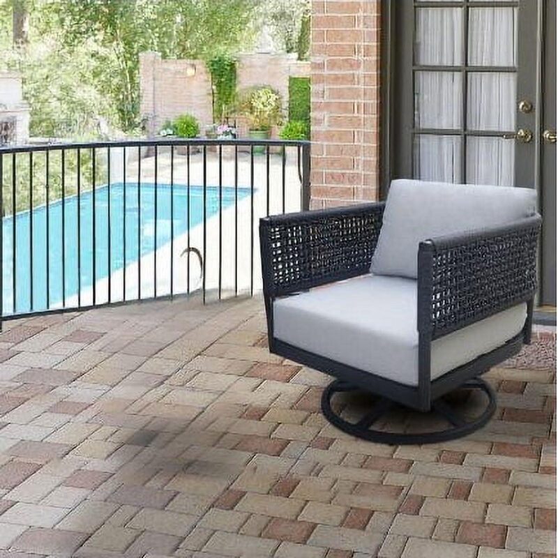 International Concepts Woven Albaca Outdoor Swivel Rocking Chair, Charcoal - Image 2