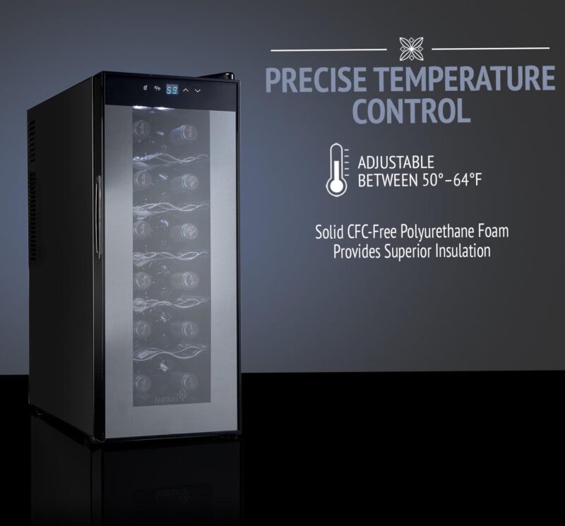 Ivation 12 Bottle Thermoelectric Freestanding Wine Cooler - Black - Image 4
