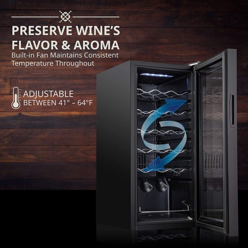 Ivation 18 Bottle Compressor Wine Cooler Refrigerator Large Freestanding Wine Cellar Glass Door Black - Image 2