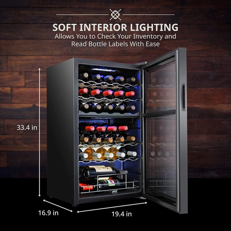 Ivation 33 Bottle Dual Zone Wine Cooler Refrigerator w/,Large Freestanding Wine Cellar Glass Door Black - Image 2