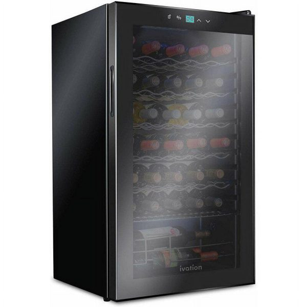 Ivation 34 Bottle Compressor Wine Cooler Refrigerator, Glass Door Black