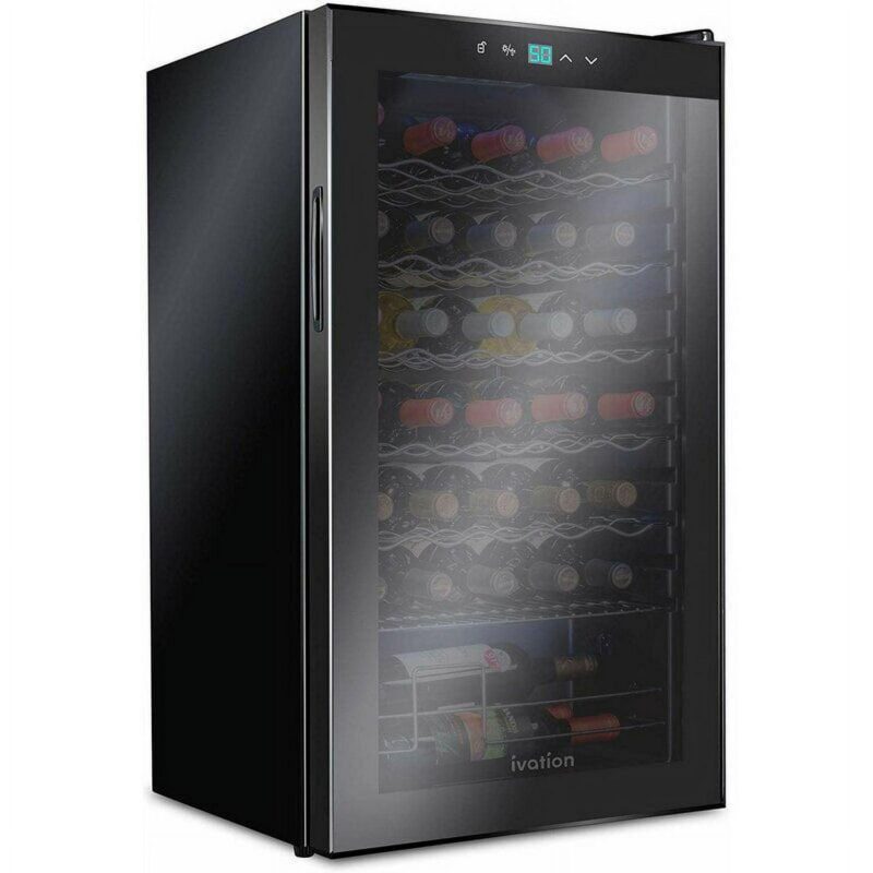 Ivation 34 Bottle Compressor Wine Cooler Refrigerator, Glass Door Black