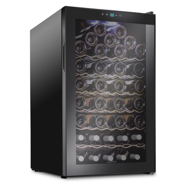 Ivation 51 Bottle Compressor Wine Cooler Refrigerator | Large Freestanding Wine Cellar Fridge Glass Door Black