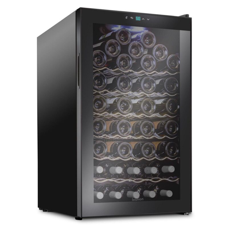 Ivation 51 Bottle Compressor Wine Cooler Refrigerator | Large Freestanding Wine Cellar Fridge Glass Door Black