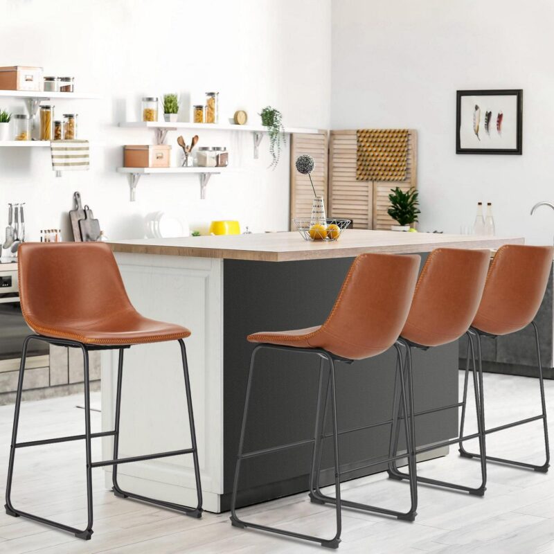 JOIINSUN Counter Height Bar Stools Set of 4, Faux Leather Barstools with Back, 30 inch Seat Height, Brown - Image 4
