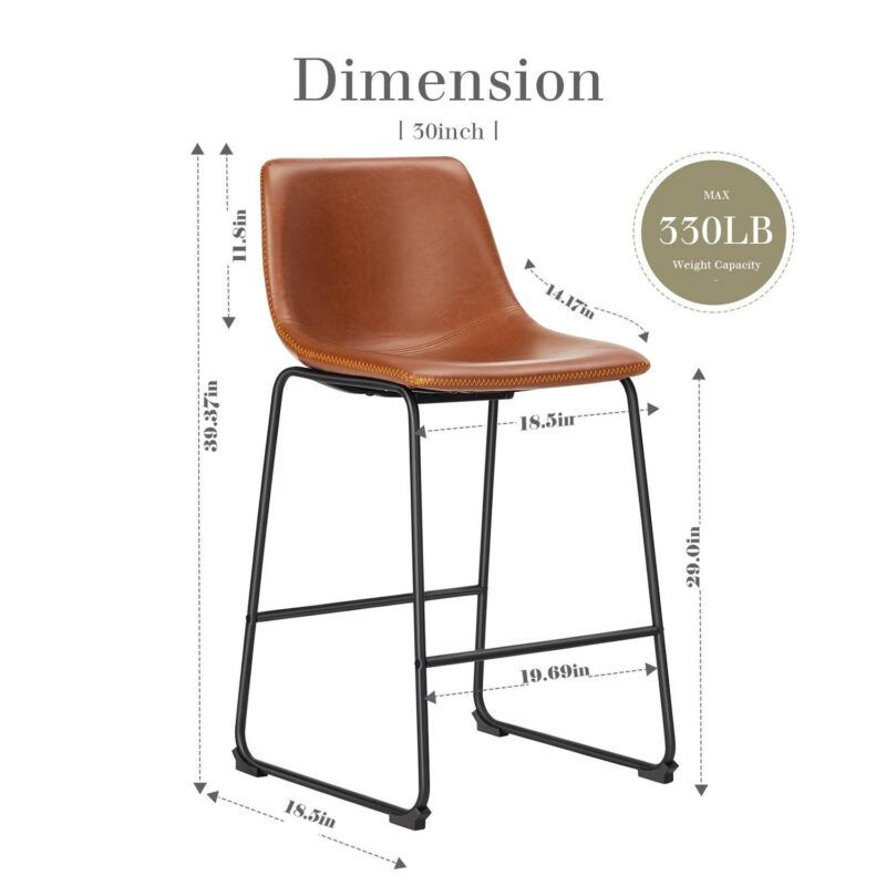 JOIINSUN Counter Height Bar Stools Set of 4, Faux Leather Barstools with Back, 30 inch Seat Height, Brown - Image 5