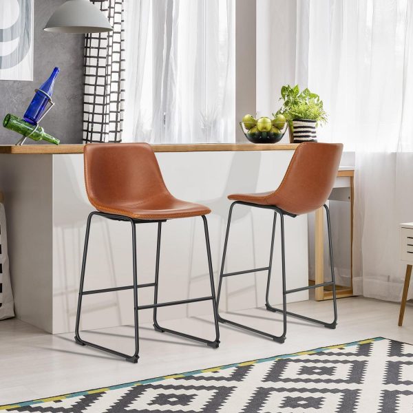 JOIINSUN Counter Height Bar Stools Set of 4, Faux Leather Barstools with Back, 30 inch Seat Height, Brown