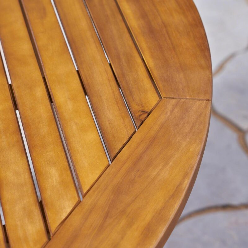 Jaxson Outdoor 5 Piece Acacia Wood Round Dining Set, Teak - Image 5
