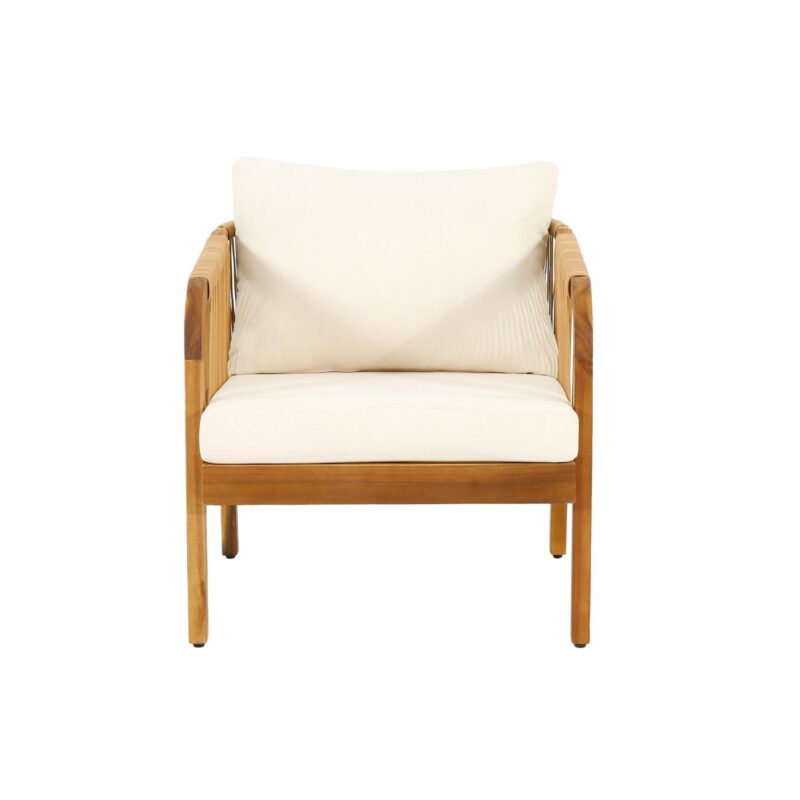 Judland Acacia Wood and Wicker Outdoor Club Chair with Cushions, Teak, Light Brown, and Beige - Image 7