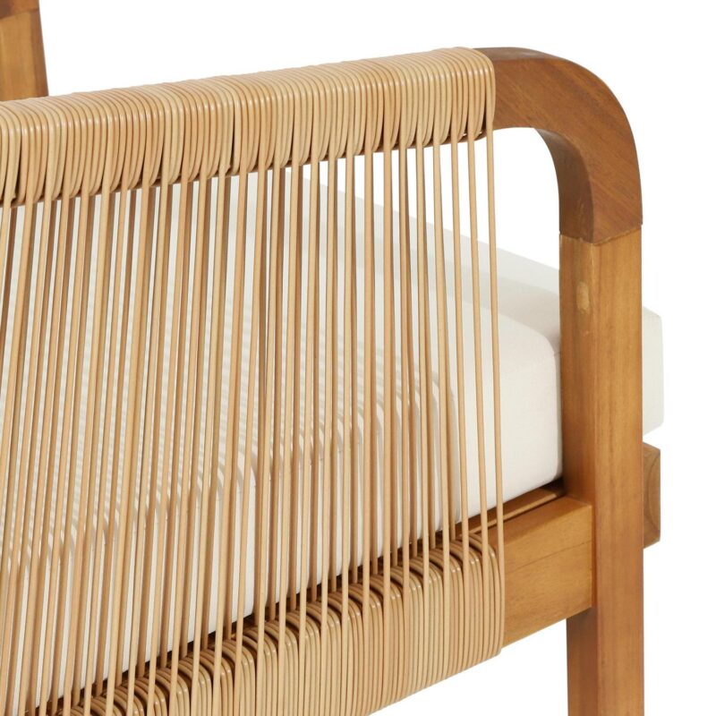 Judland Acacia Wood and Wicker Outdoor Club Chair with Cushions, Teak, Light Brown, and Beige - Image 3